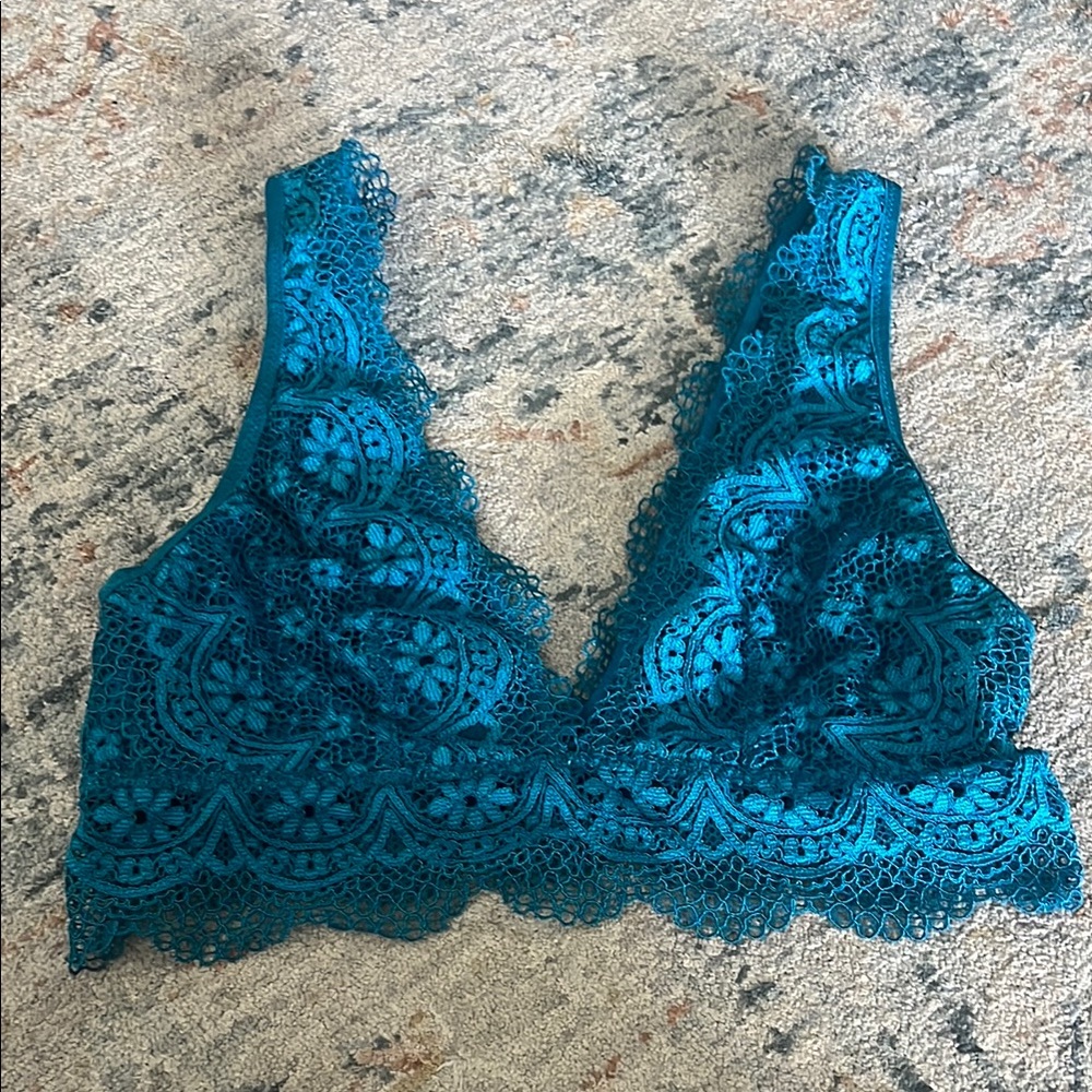 Victoria's Secret Blue Lace Bralette with Scalloped V-Neckline